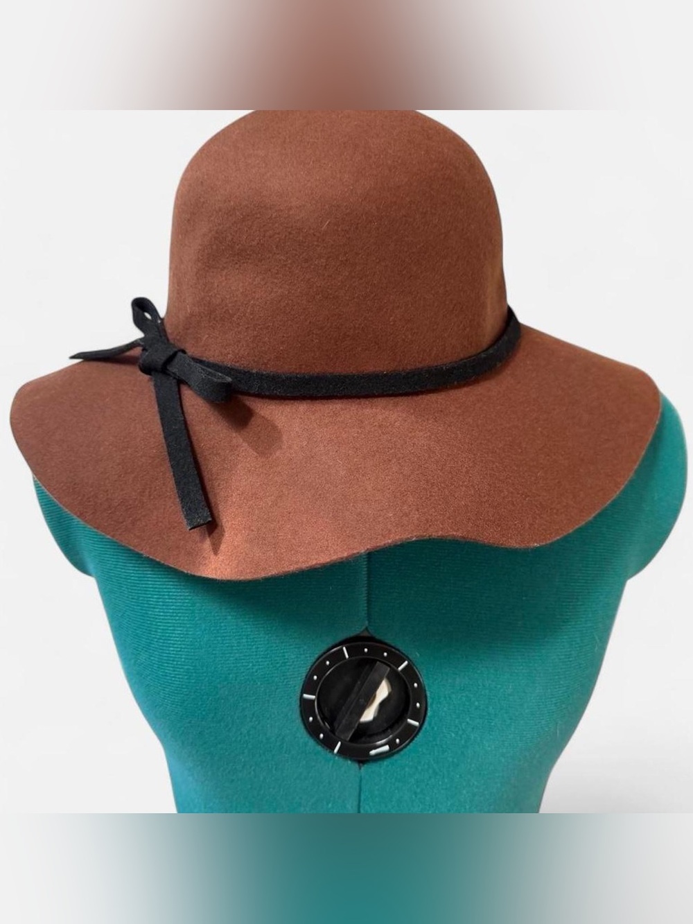 H&M Brown Wide Brim Felt Floppy Hat with Black Trim